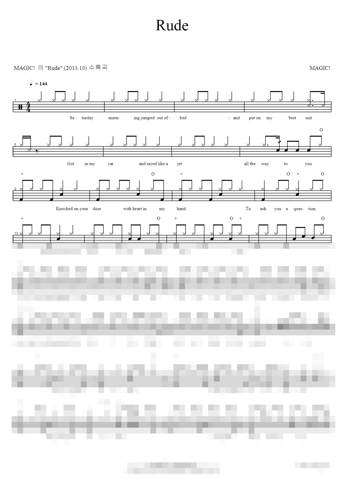 Rude Sheet Music Preview