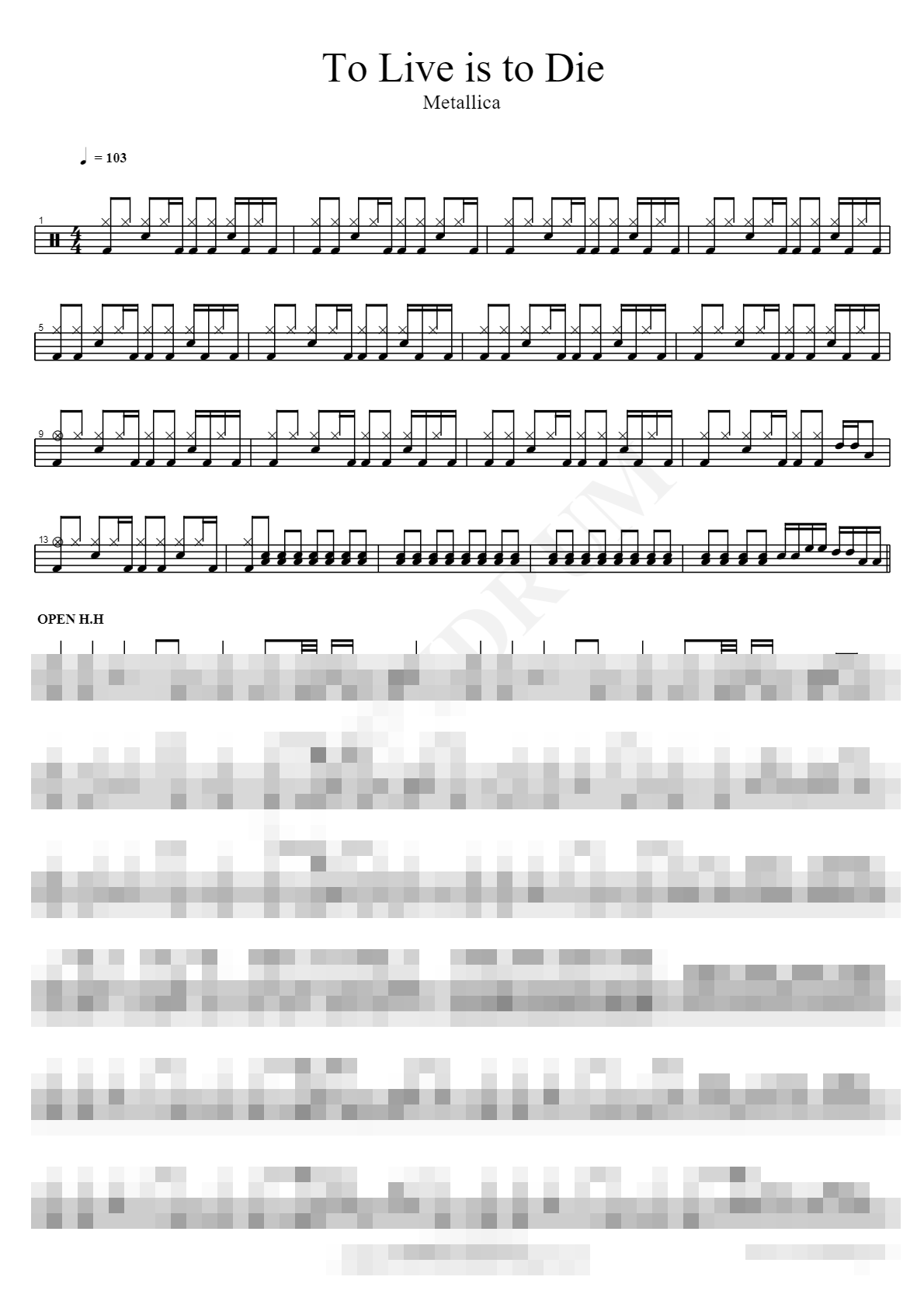To Live is to Die Sheet Music Preview