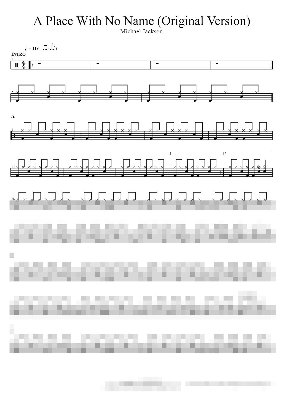 A Place With No Name (Original Version) Sheet Music Preview