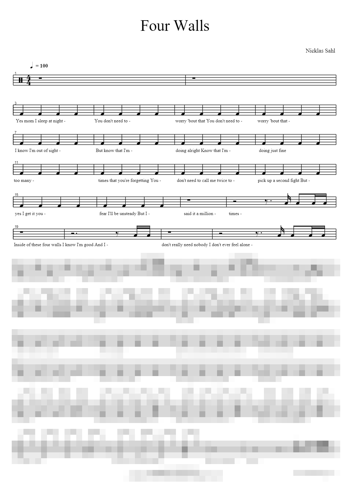 Four Walls Sheet Music Preview