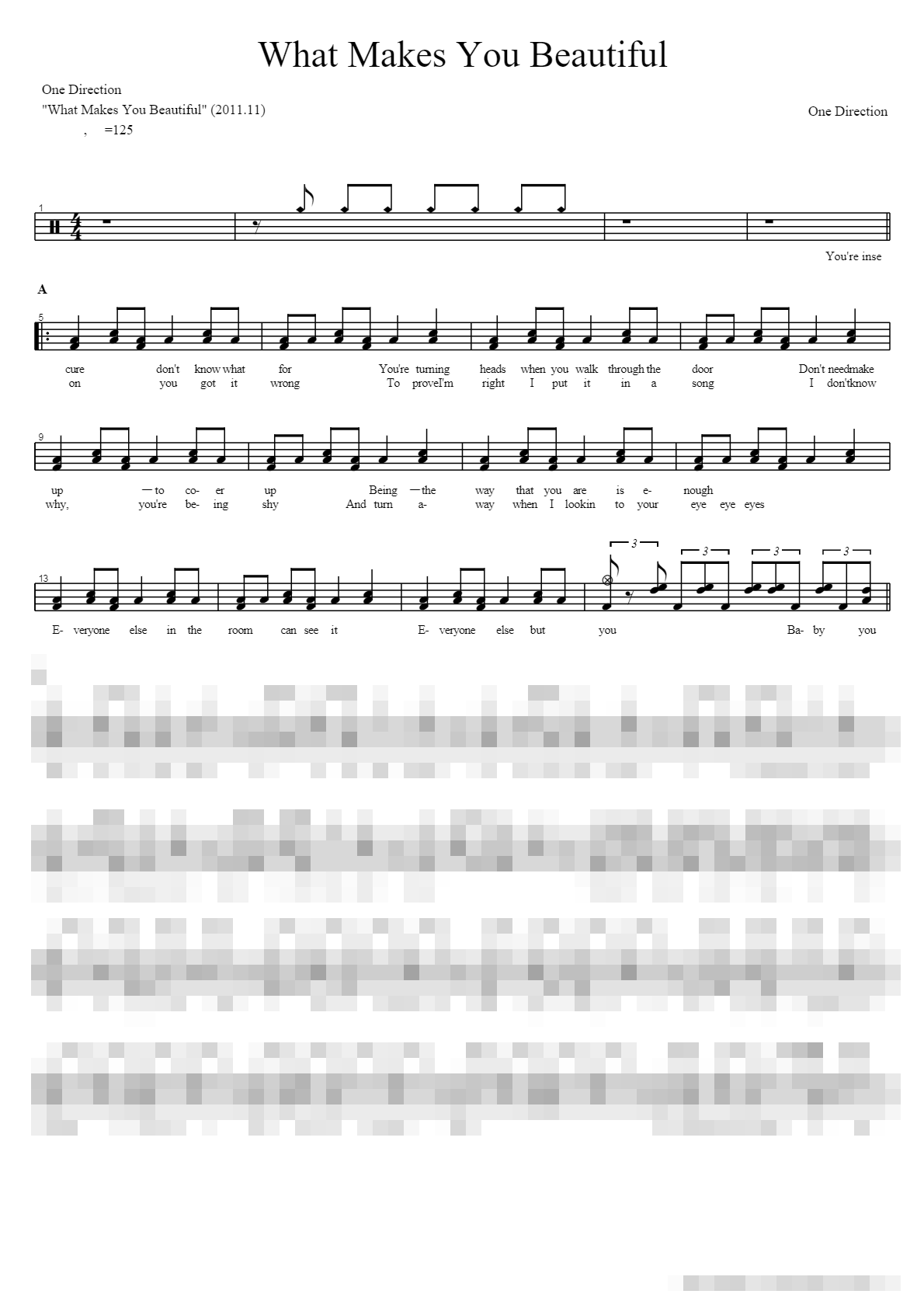 What Makes You Beautiful Sheet Music Preview