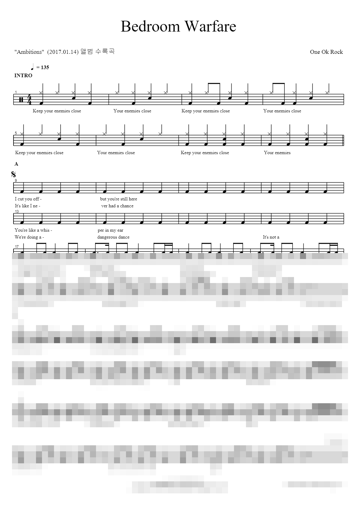 Bedroom Warfare Sheet Music Preview