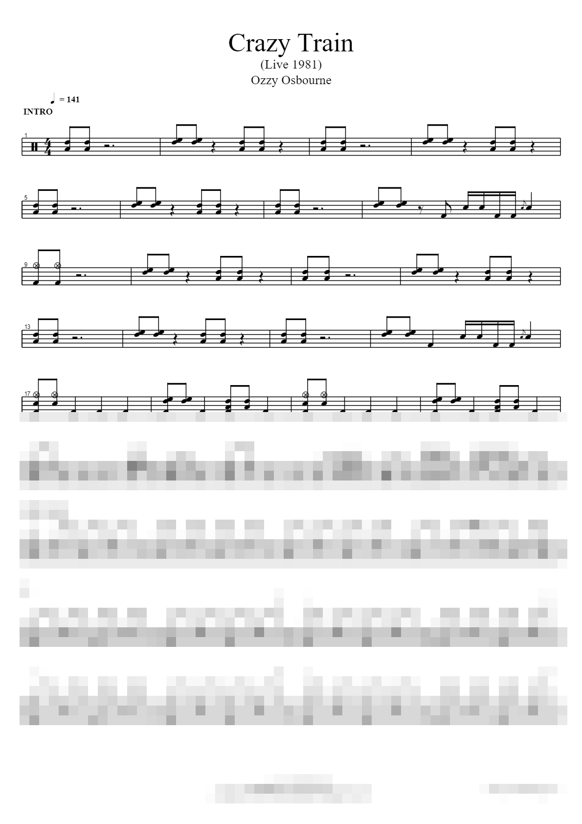 Crazy Train (Live 1981) Sheet Music Preview