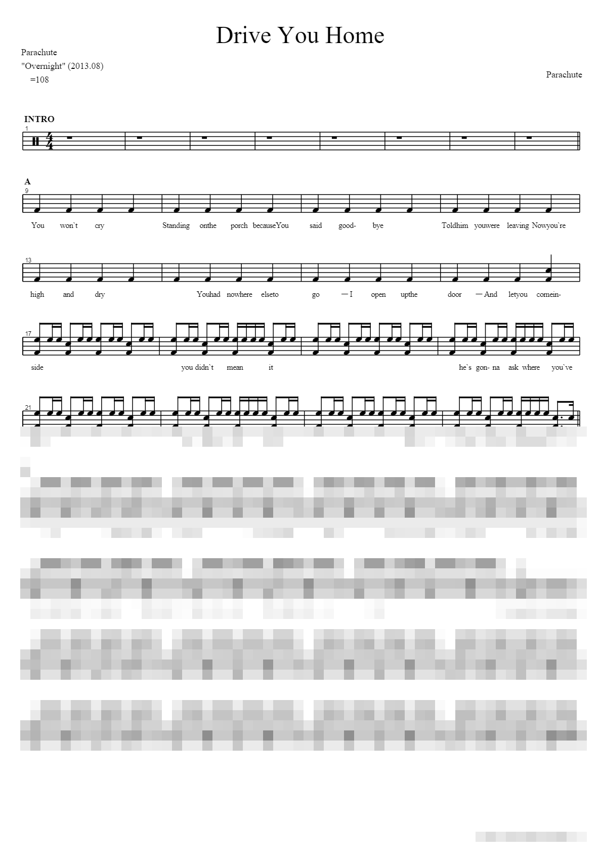 Drive You Home Sheet Music Preview
