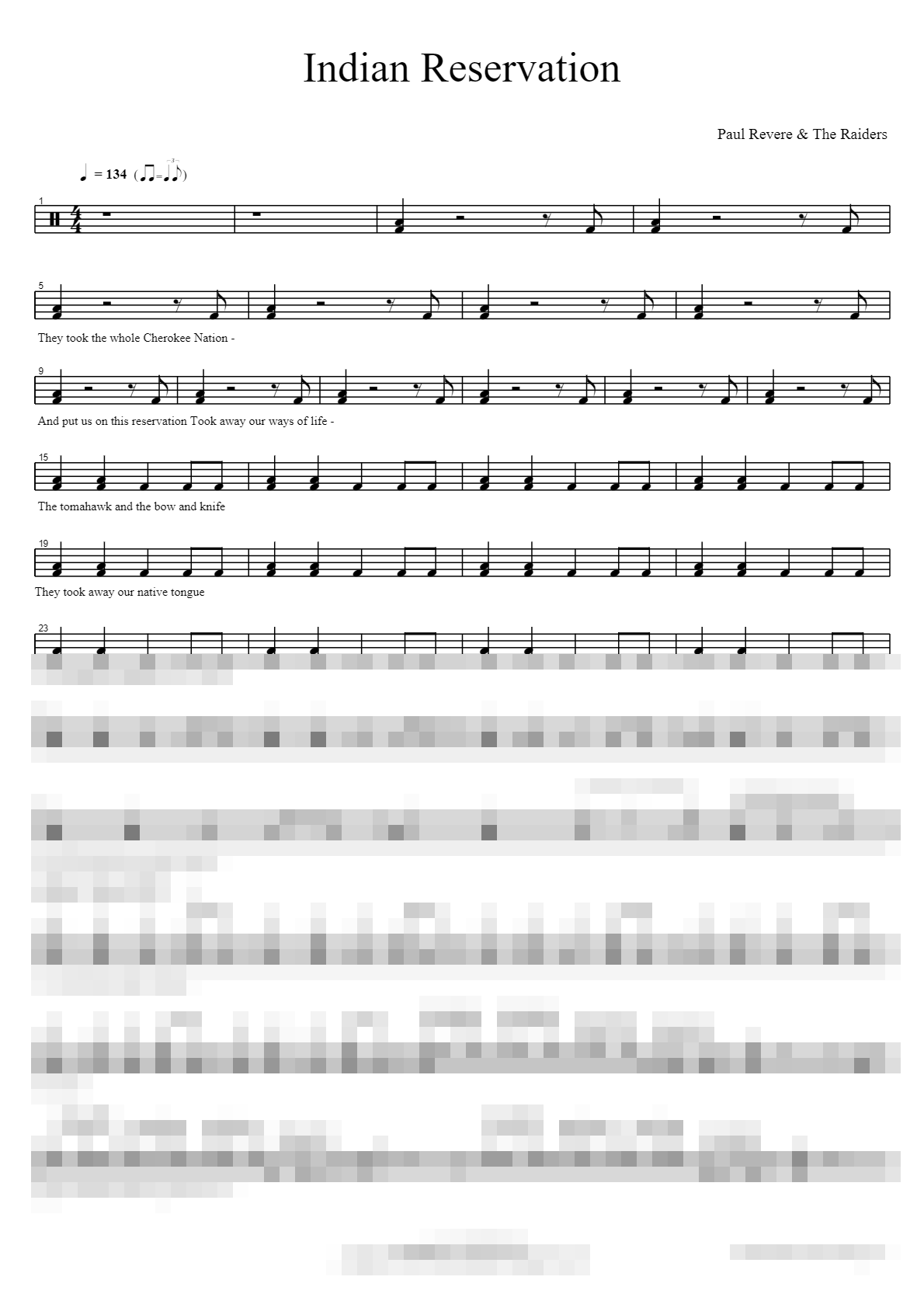 Indian Reservation Sheet Music Preview