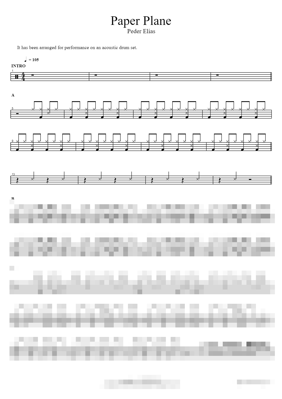 Paper Plane Sheet Music Preview