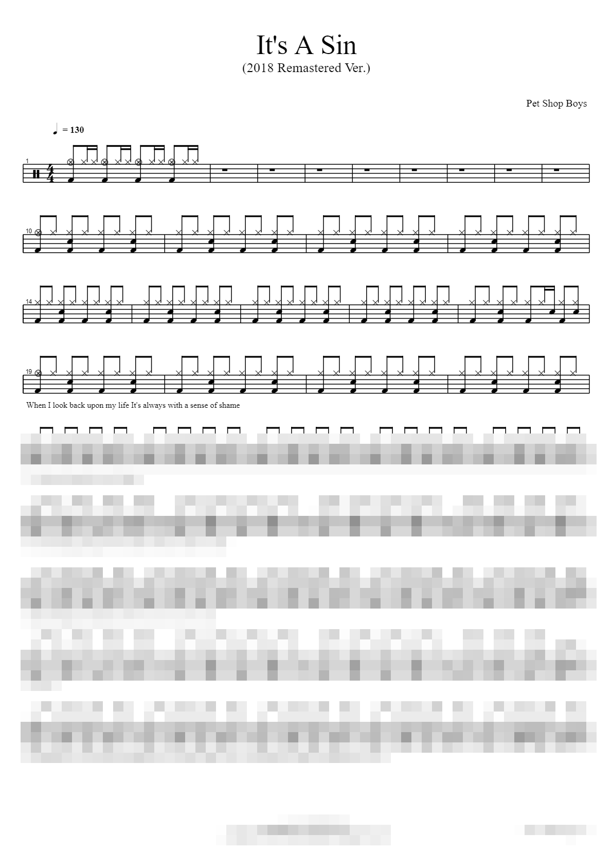 It's A Sin (2018 Remastered Ver.) Sheet Music Preview