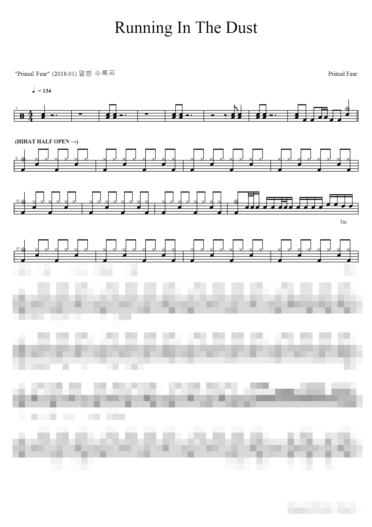 Running In The Dust Sheet Music Preview
