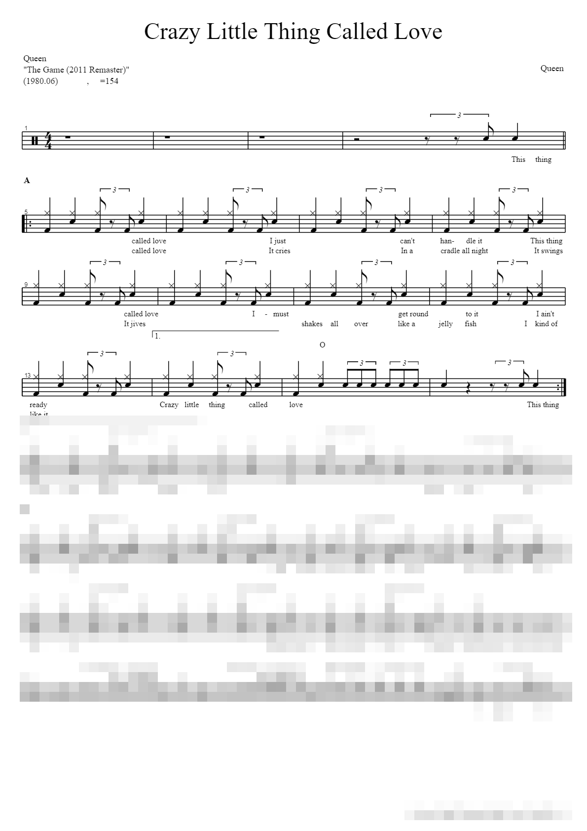 Crazy Little Thing Called Love Sheet Music Preview