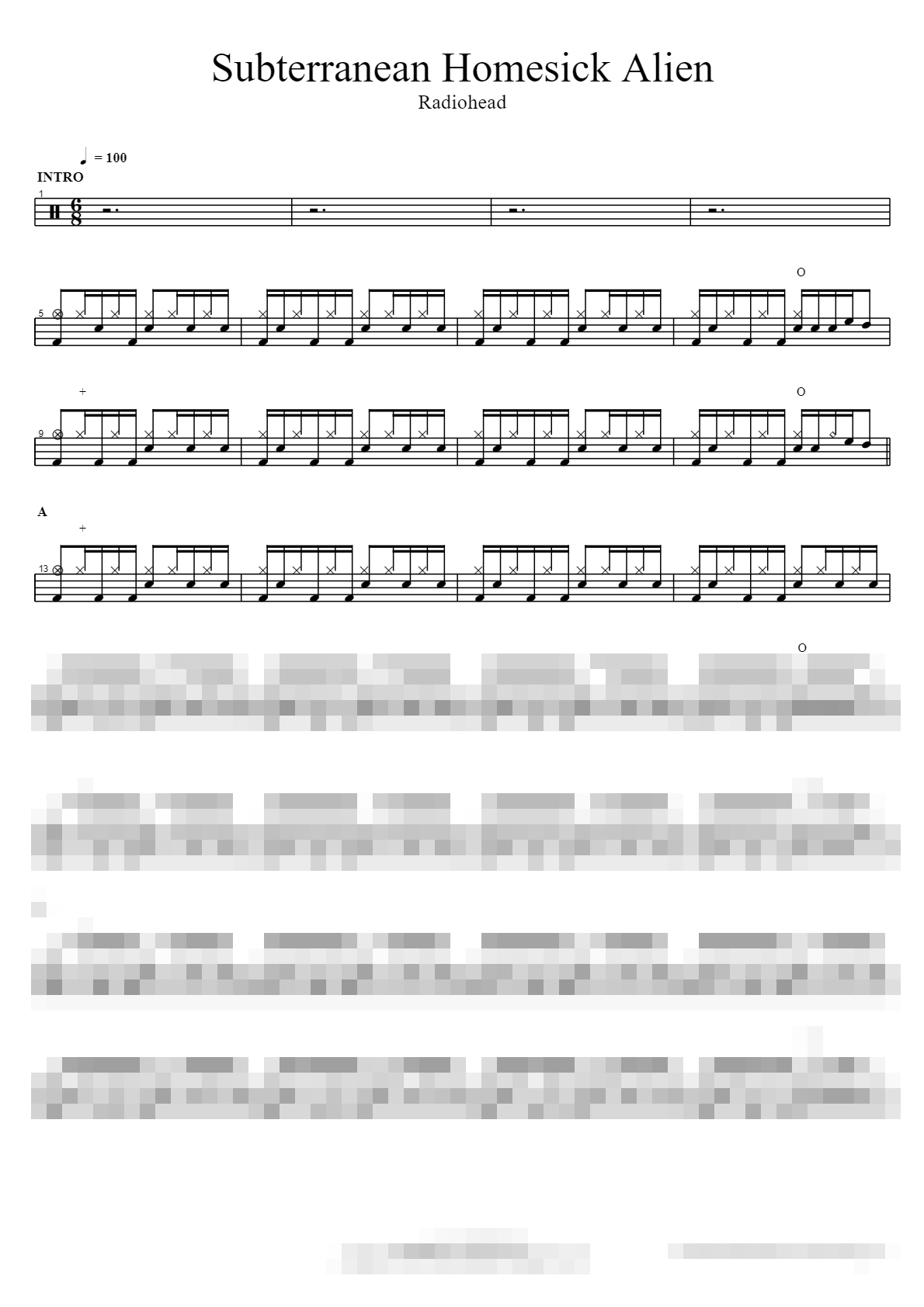 Subterranean Homesick Alien Sheet Music Preview