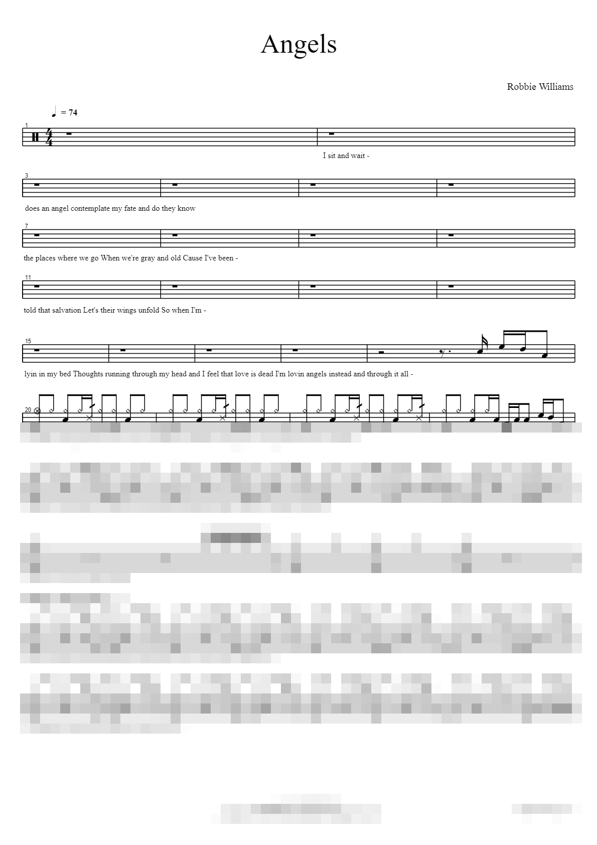 Angels Sheet Music Preview