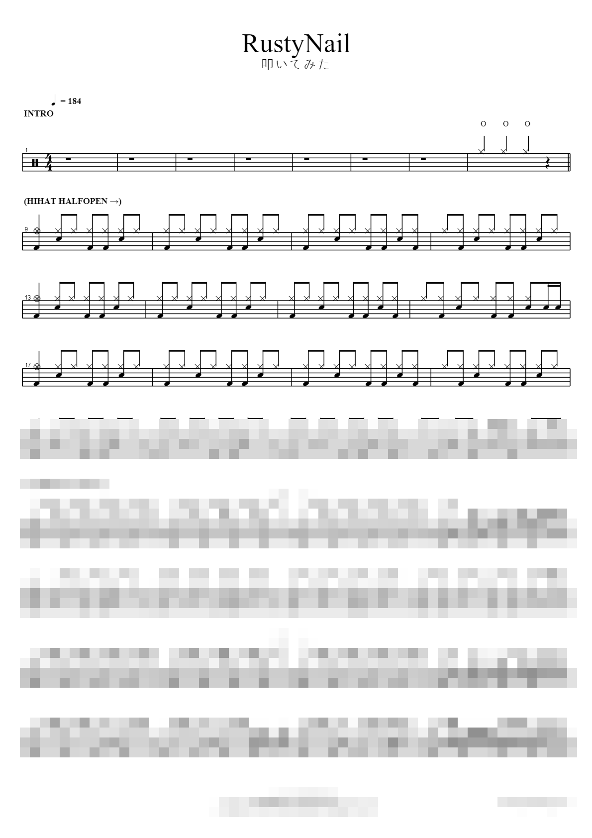 RustyNail 叩いてみた Sheet Music Preview