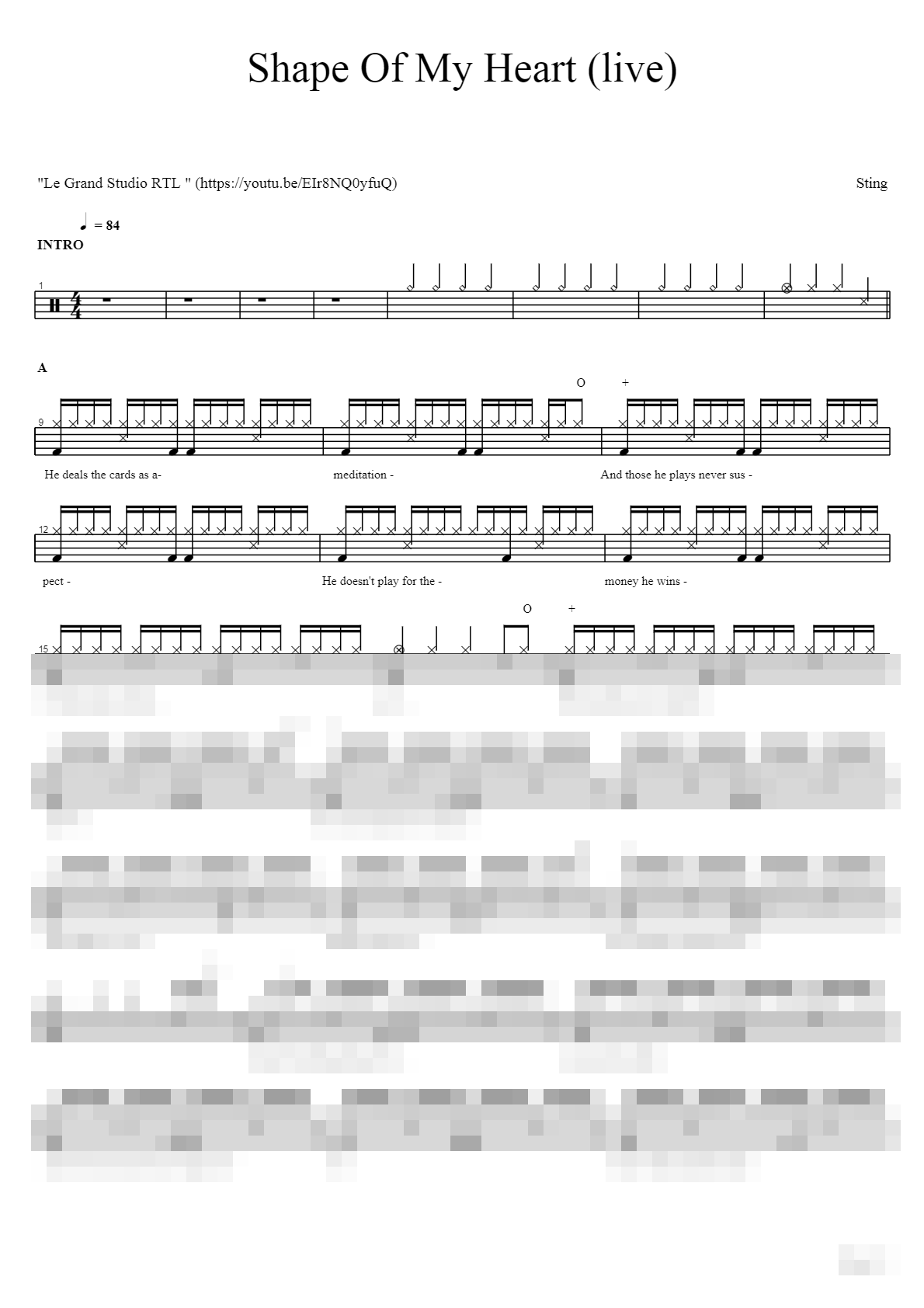 Shape Of My Heart (live) Sheet Music Preview