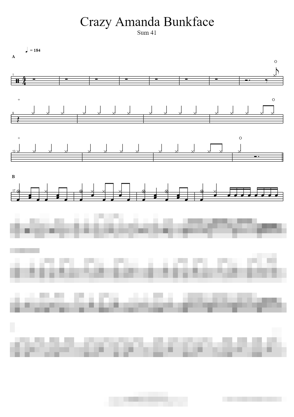Crazy Amanda Bunkface Sheet Music Preview