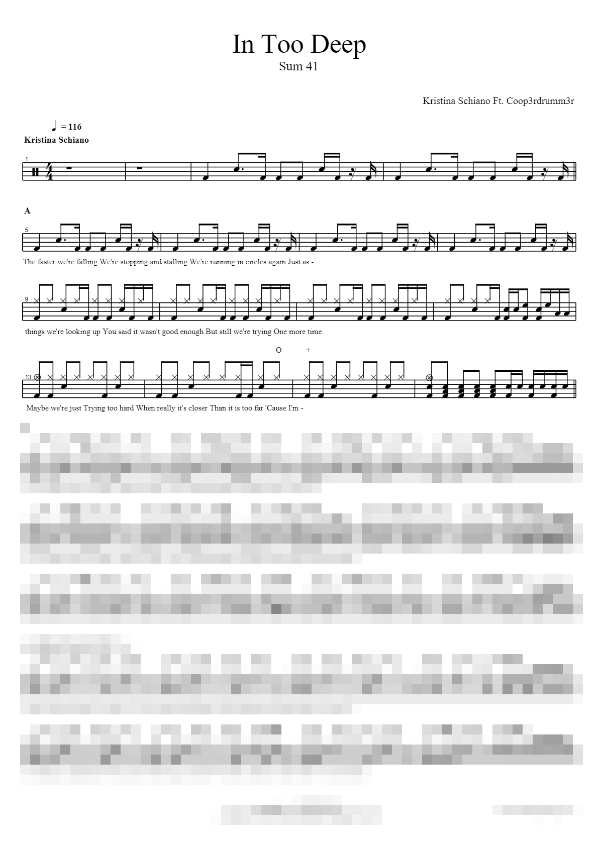 Kristina Schiano Ft. Coop3rdrumm3r Sheet Music Preview