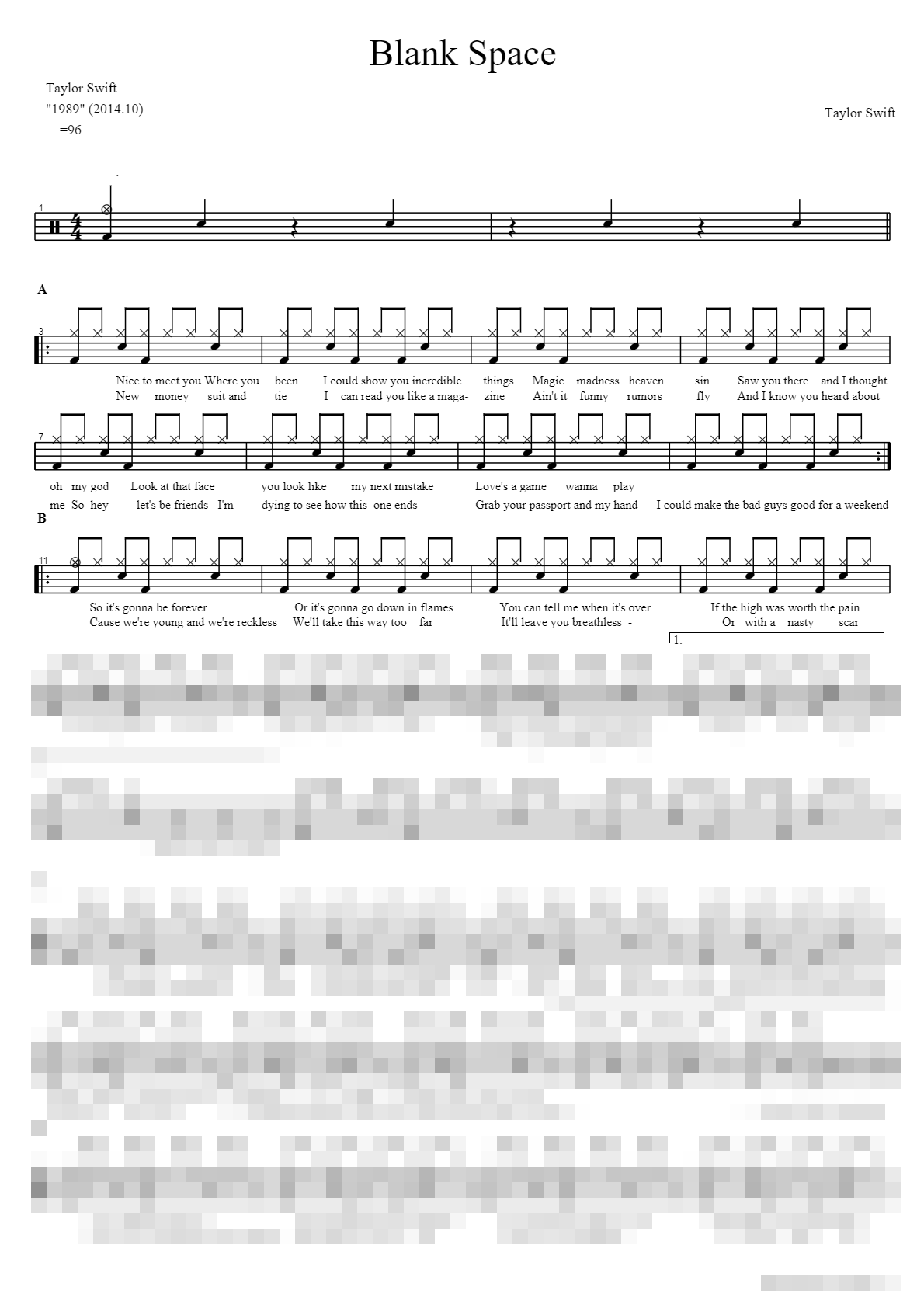Blank Space Sheet Music Preview