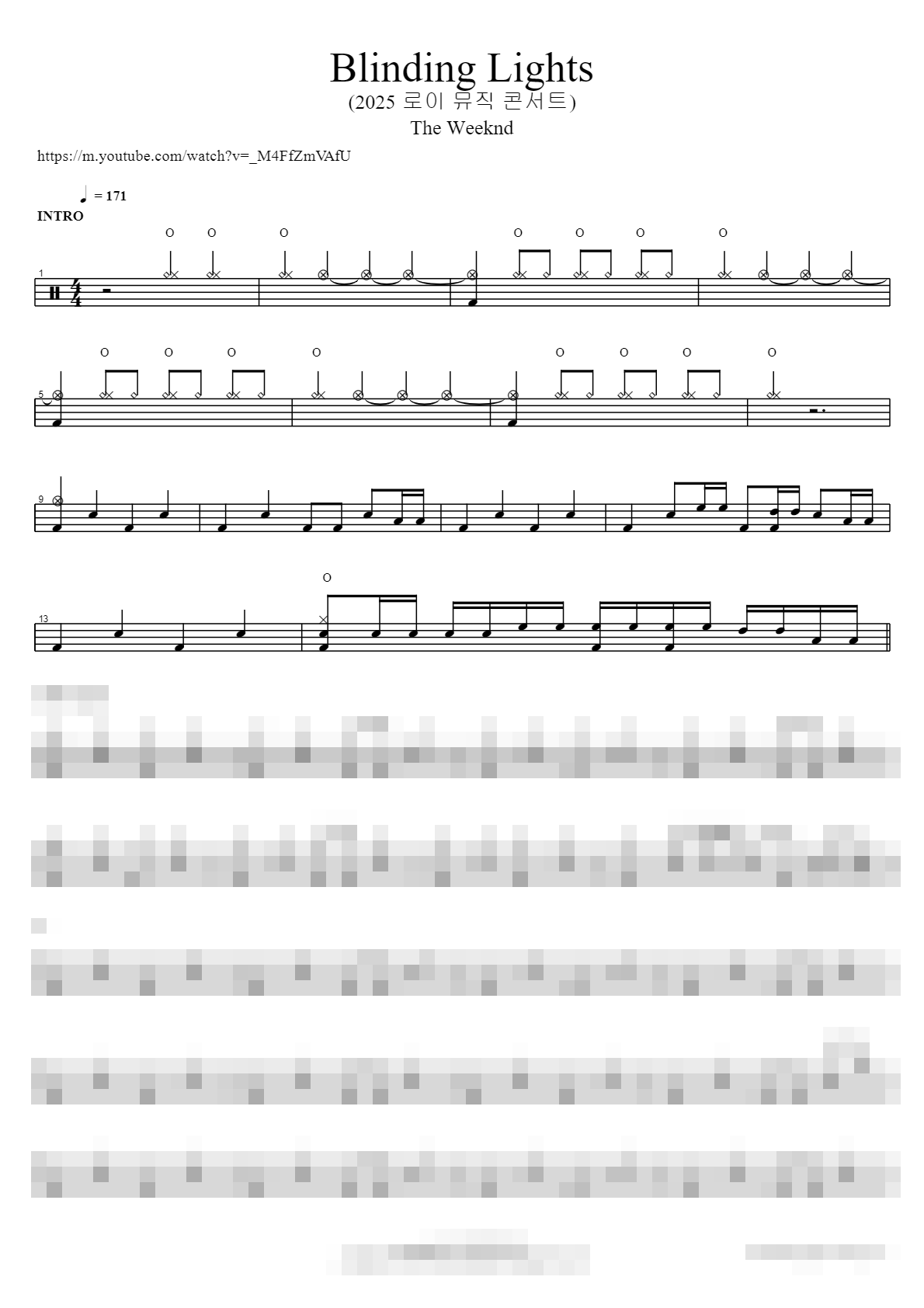 Blinding Lights (2025 로이 뮤직 콘서트) Sheet Music Preview