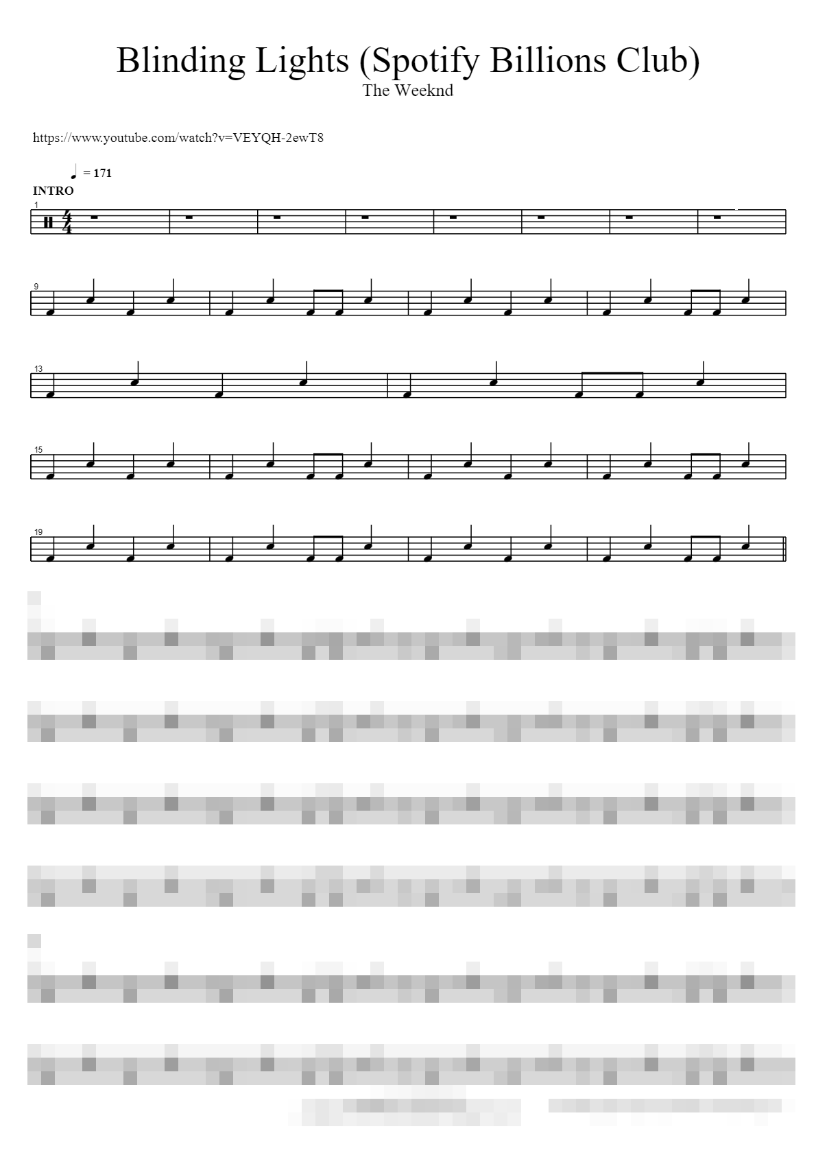 Blinding Lights (Spotify Billions Club) Sheet Music Preview