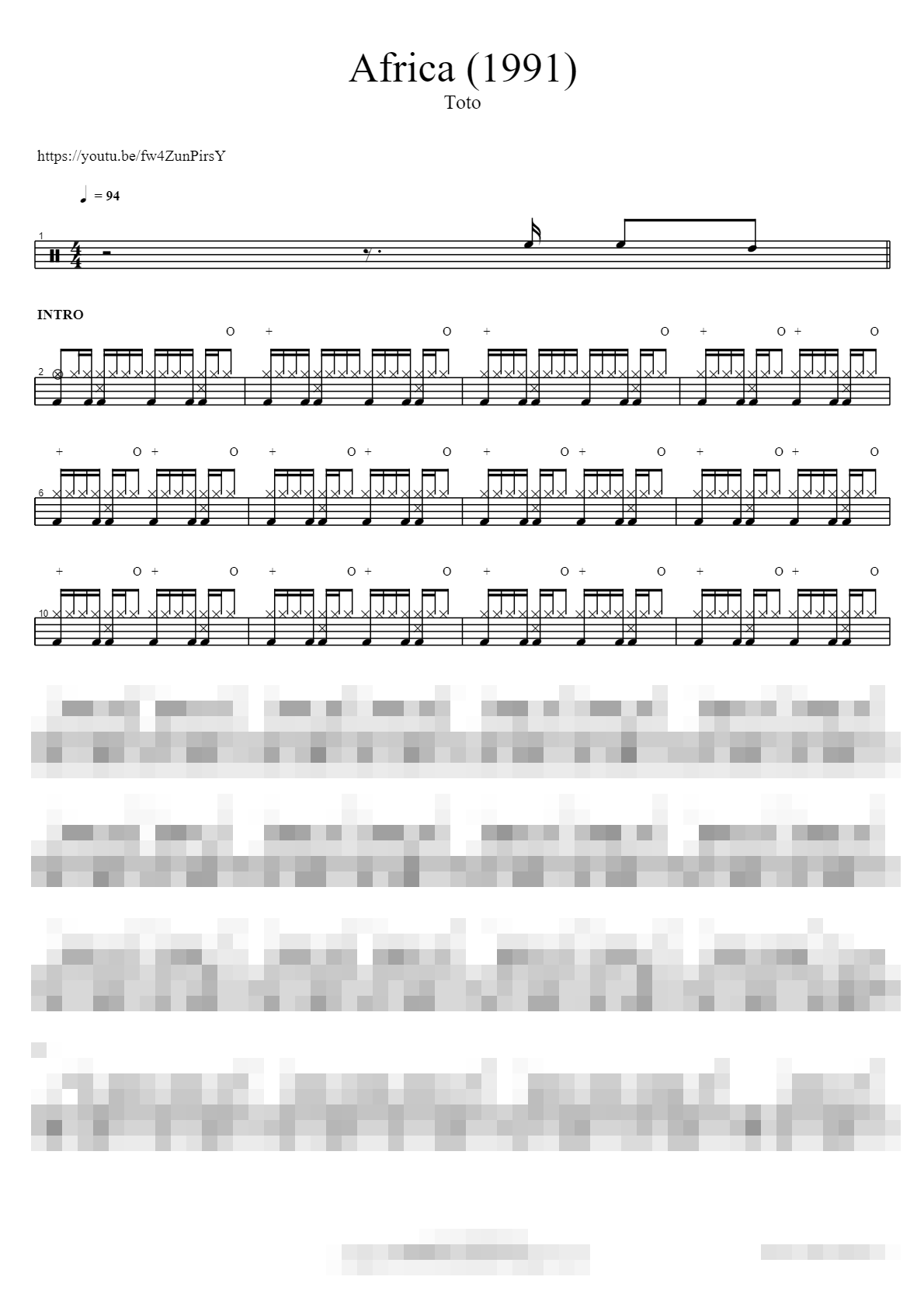 Africa (1991) Sheet Music Preview