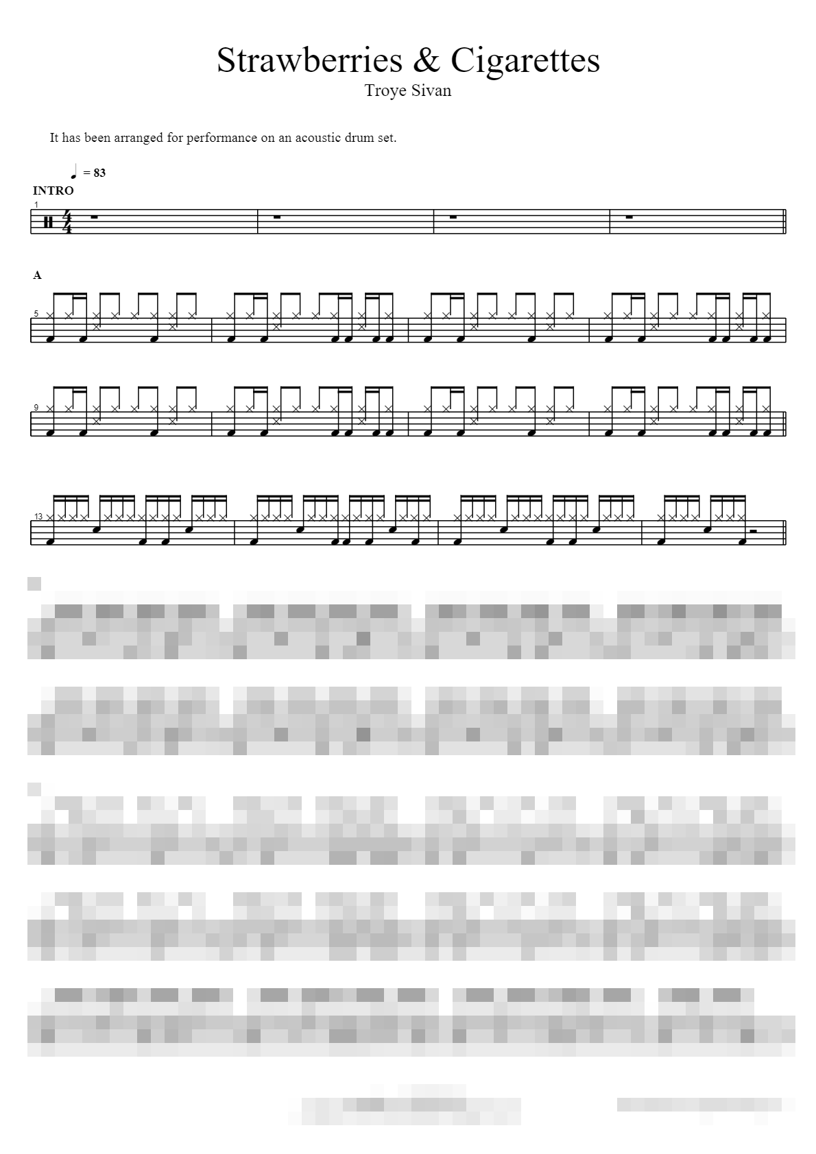Strawberries & Cigarettes Sheet Music Preview