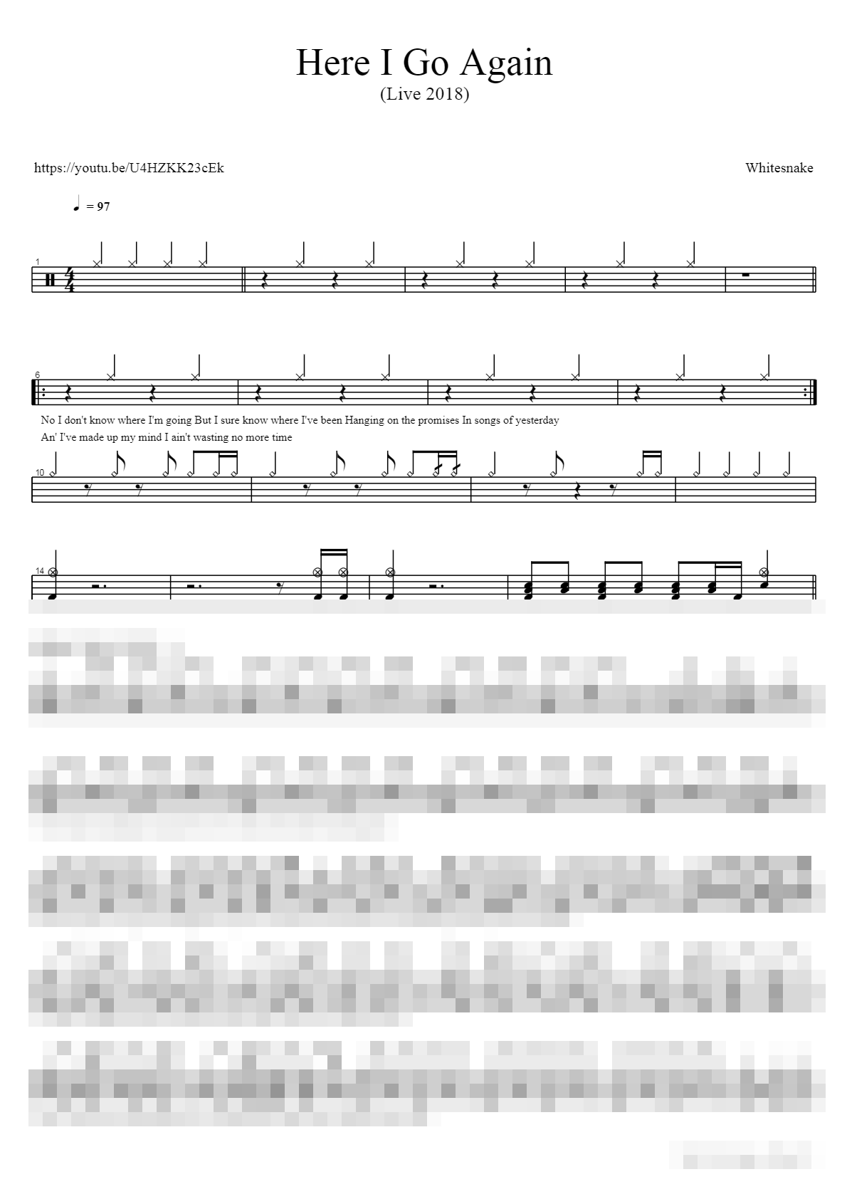 Here I Go Again (Live 2018) Sheet Music Preview