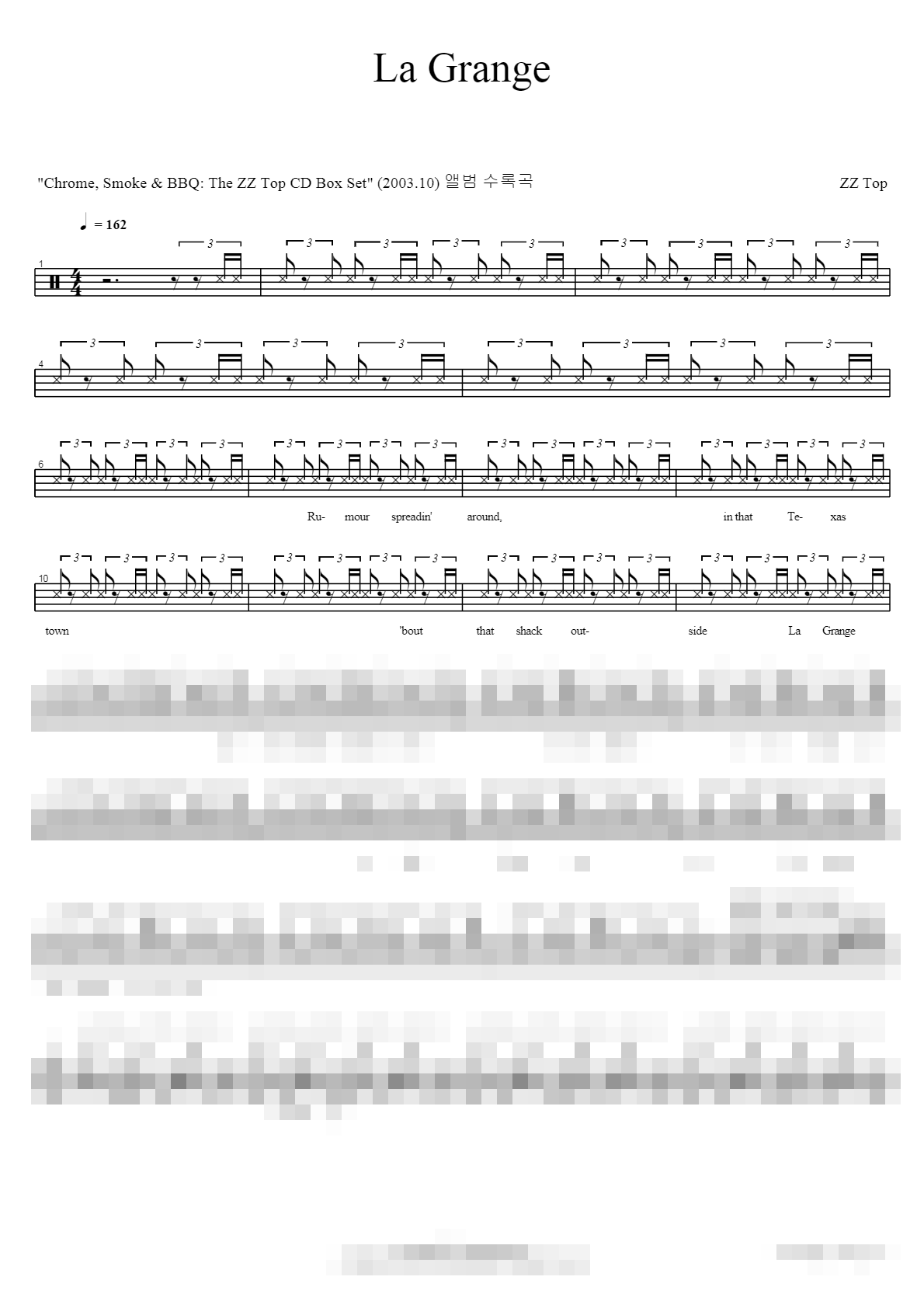 La Grange Sheet Music Preview