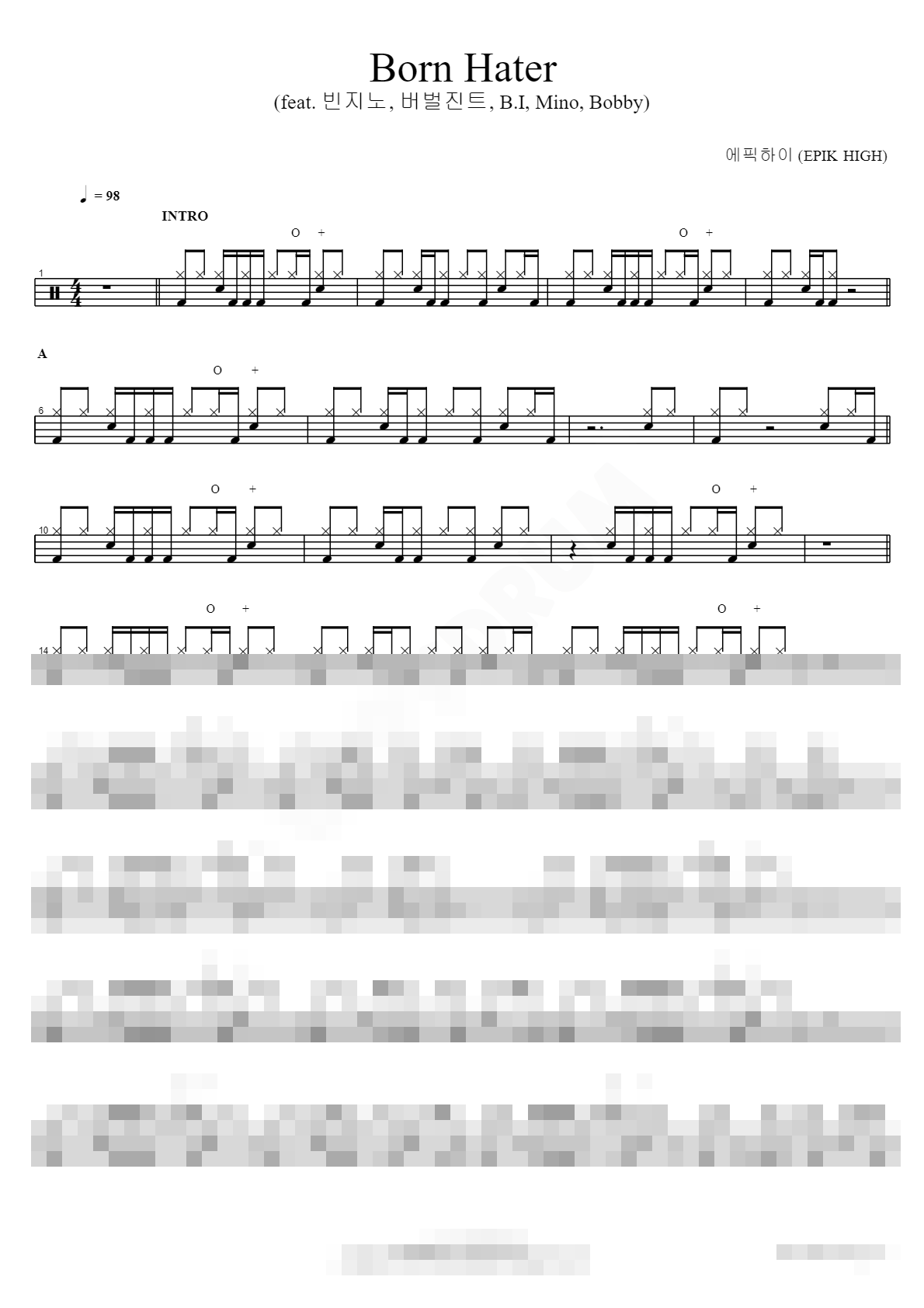 Born Hater (feat. 빈지노, 버벌진트, B.I, Mino, Bobby) Sheet Music Preview