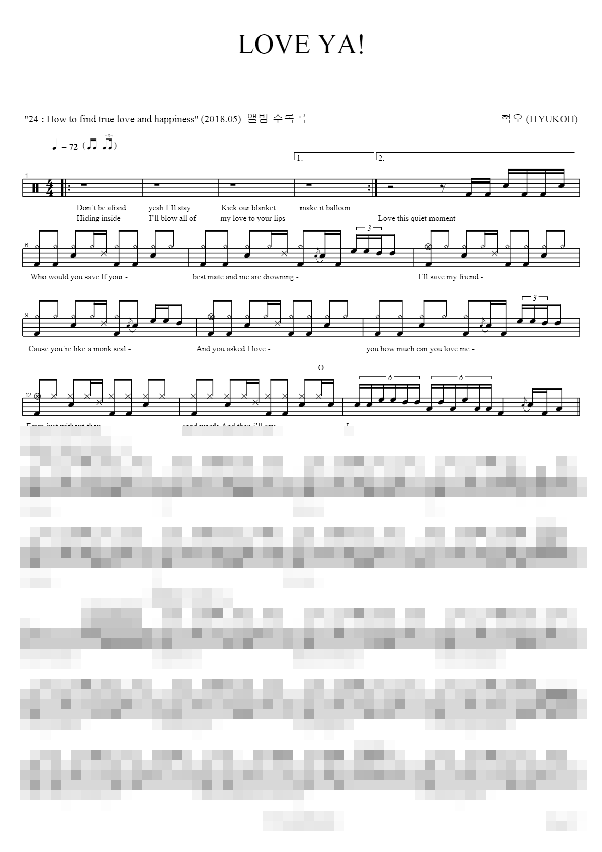 LOVE YA Sheet Music Preview