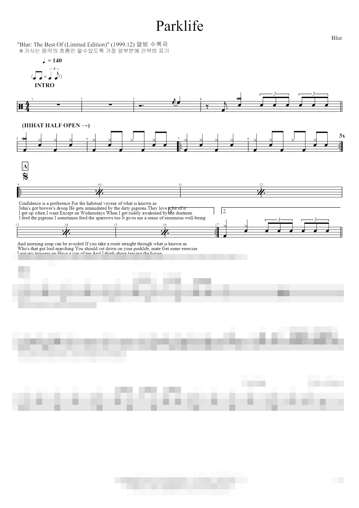 Parklife Sheet Music Preview