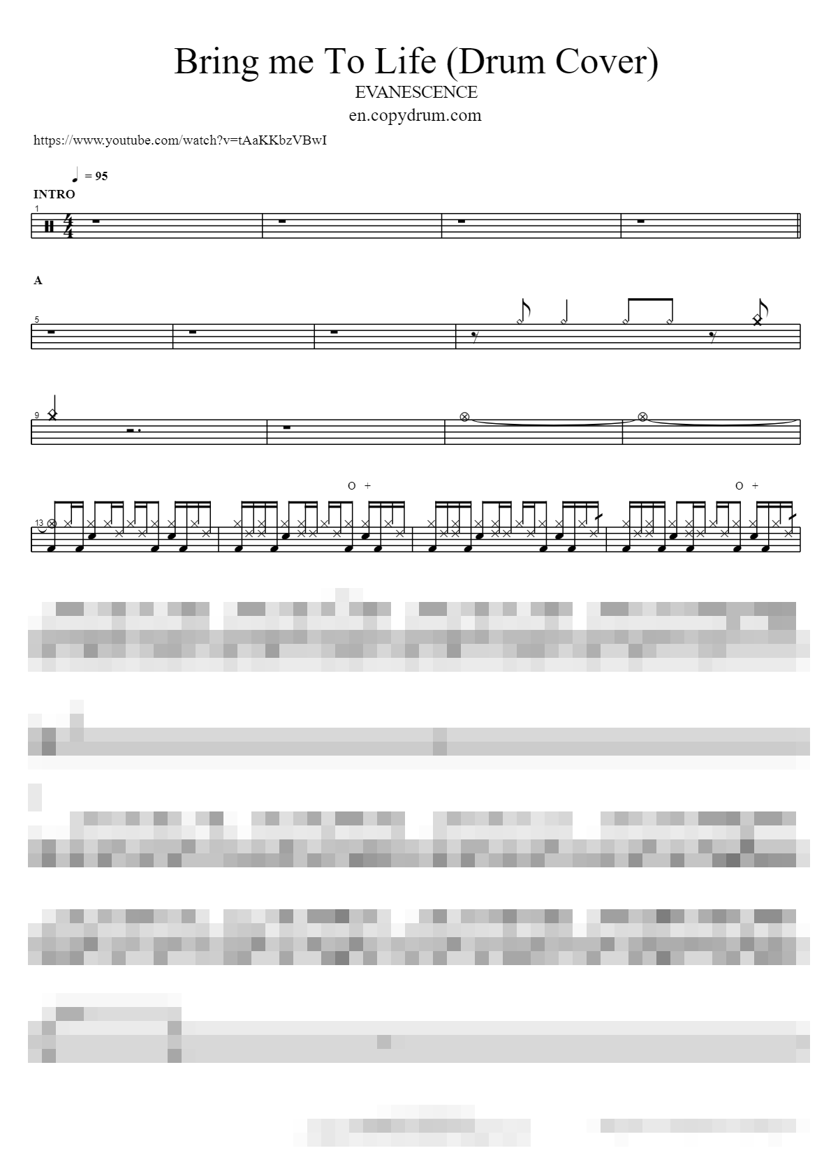 Bring me To Life (Drum Cover by Cobus) Sheet Music Preview