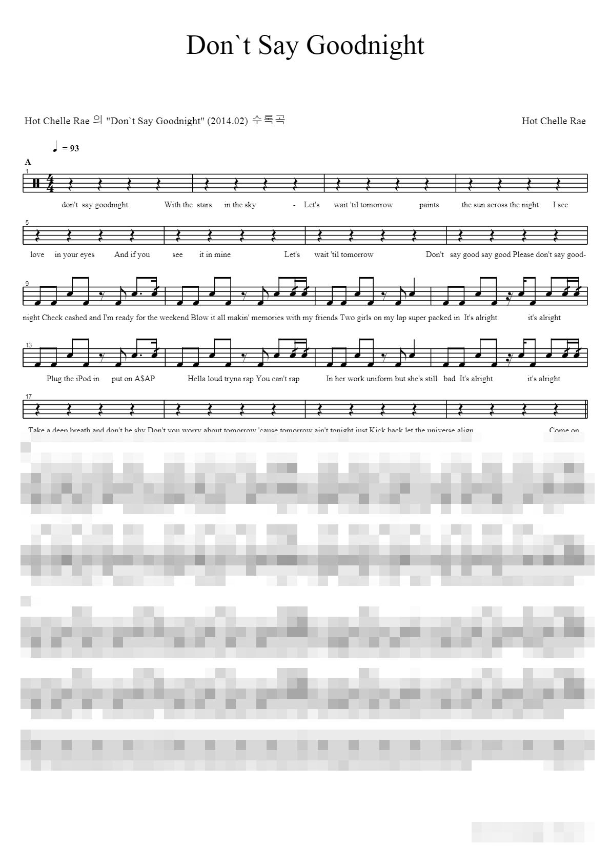 Don`t Say Goodnight Sheet Music Preview