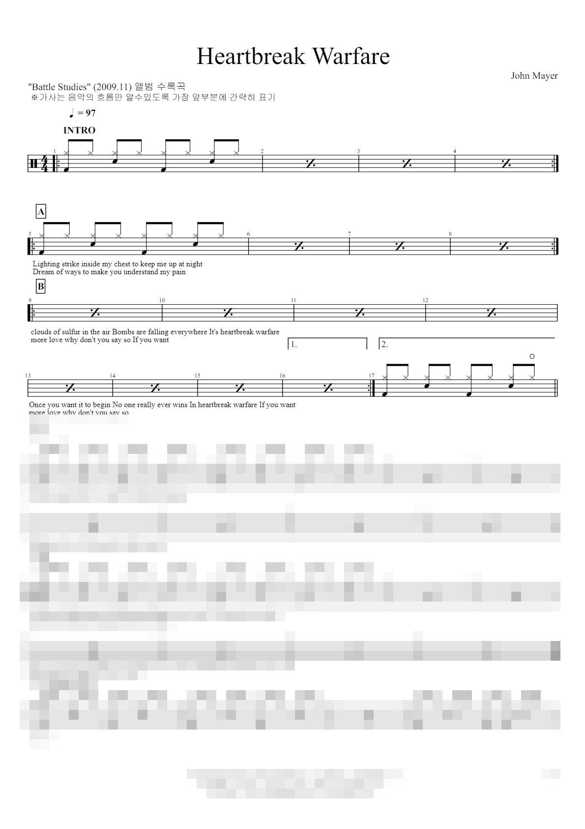 Heartbreak Warfare Sheet Music Preview