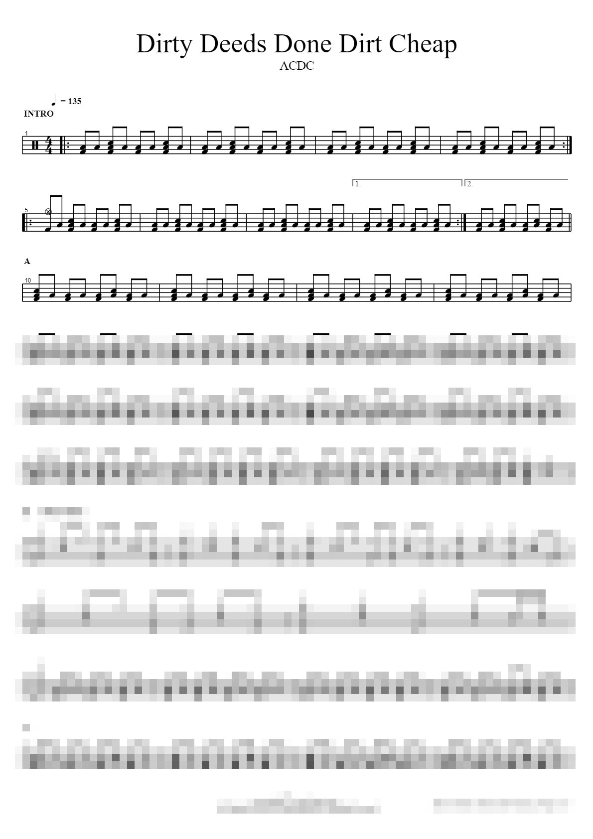 Dirty Deeds Done Dirt Cheap Sheet Music Preview