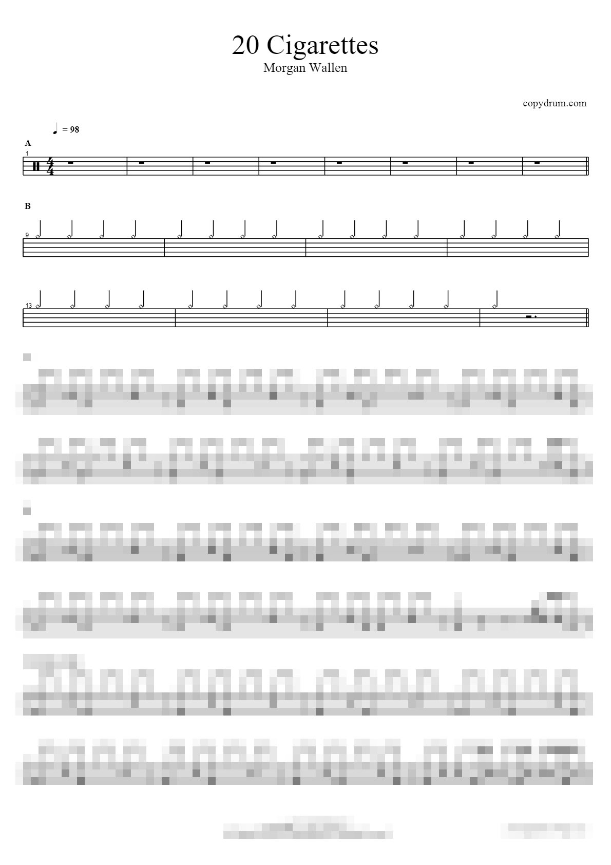 20 Cigarettes Sheet Music Preview
