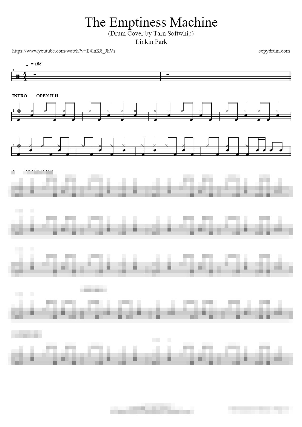 The Emptiness Machine (Drum Cover by Tarn Softwhip) Sheet Music Preview