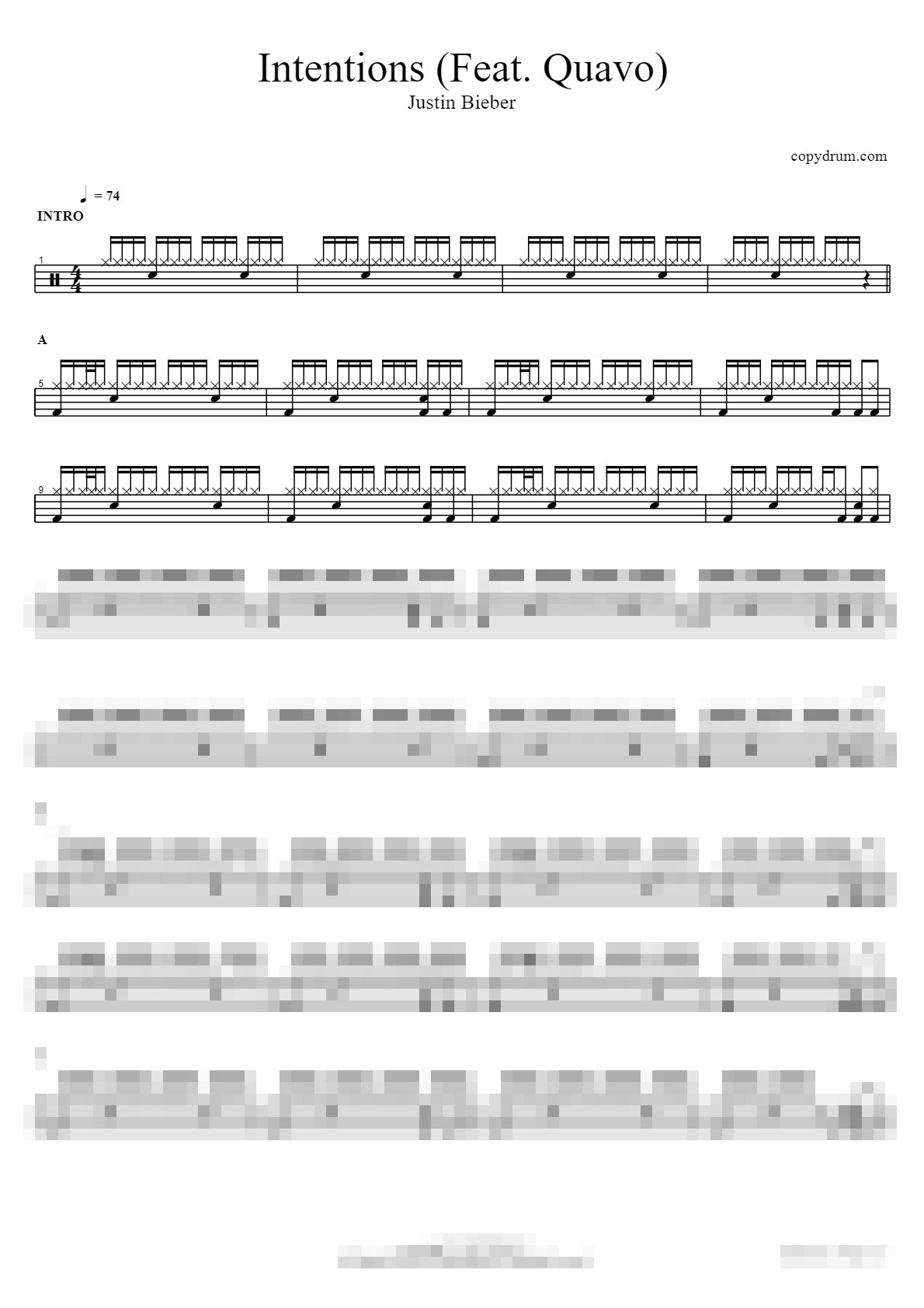 Intentions (Feat. Quavo) Sheet Music Preview