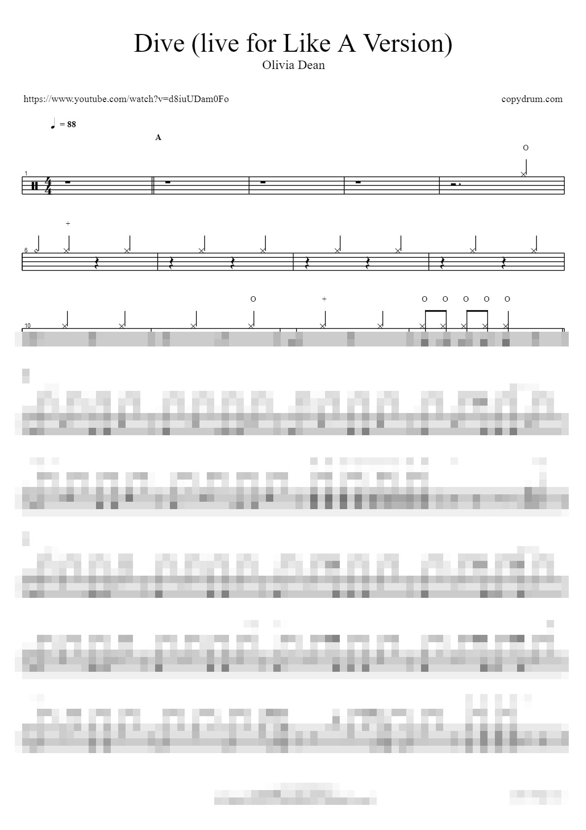 Dive (live for Like A Version) Sheet Music Preview